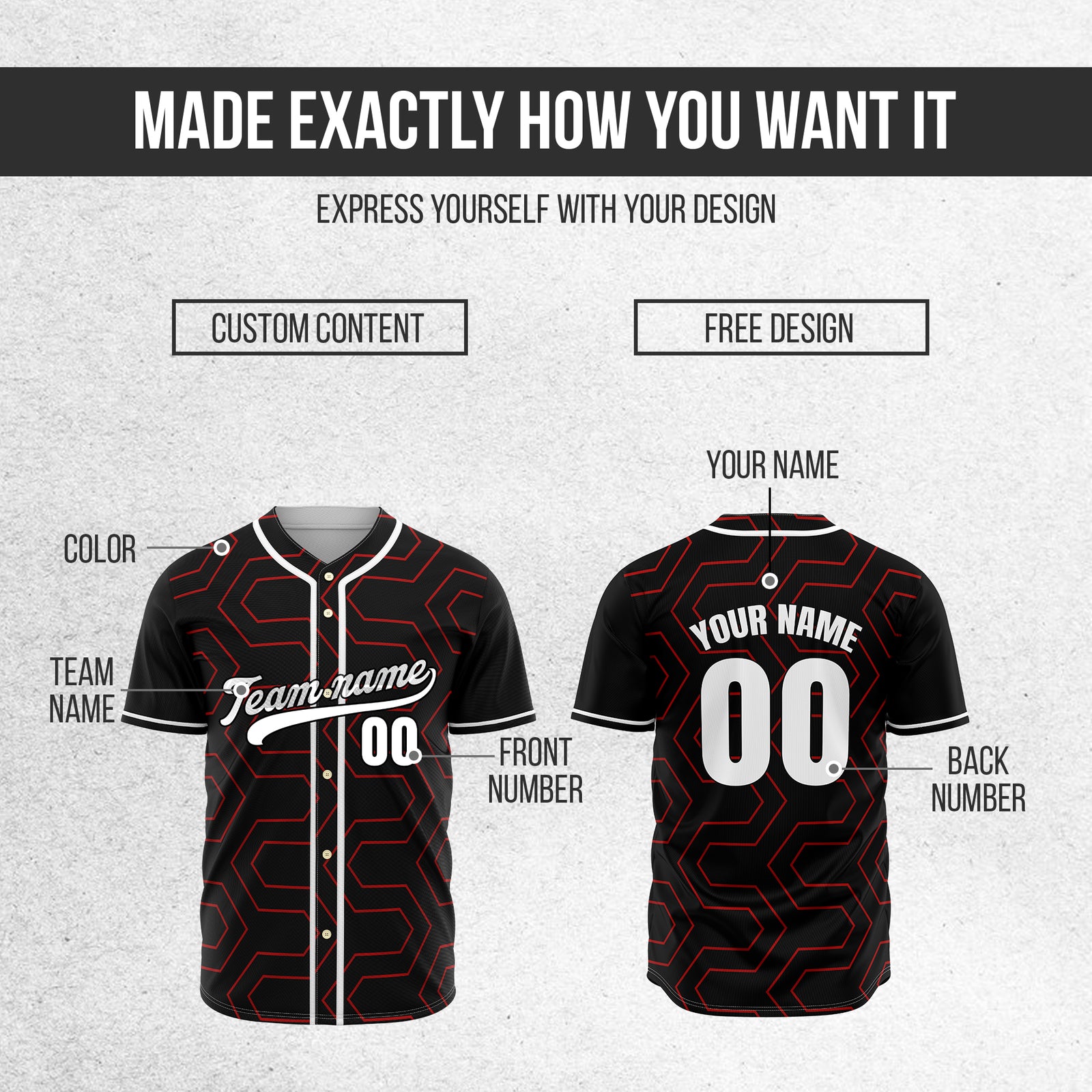 Custom Rhombus Rush Black Baseball Sports Jersey Personalized Uniform with Name & Number