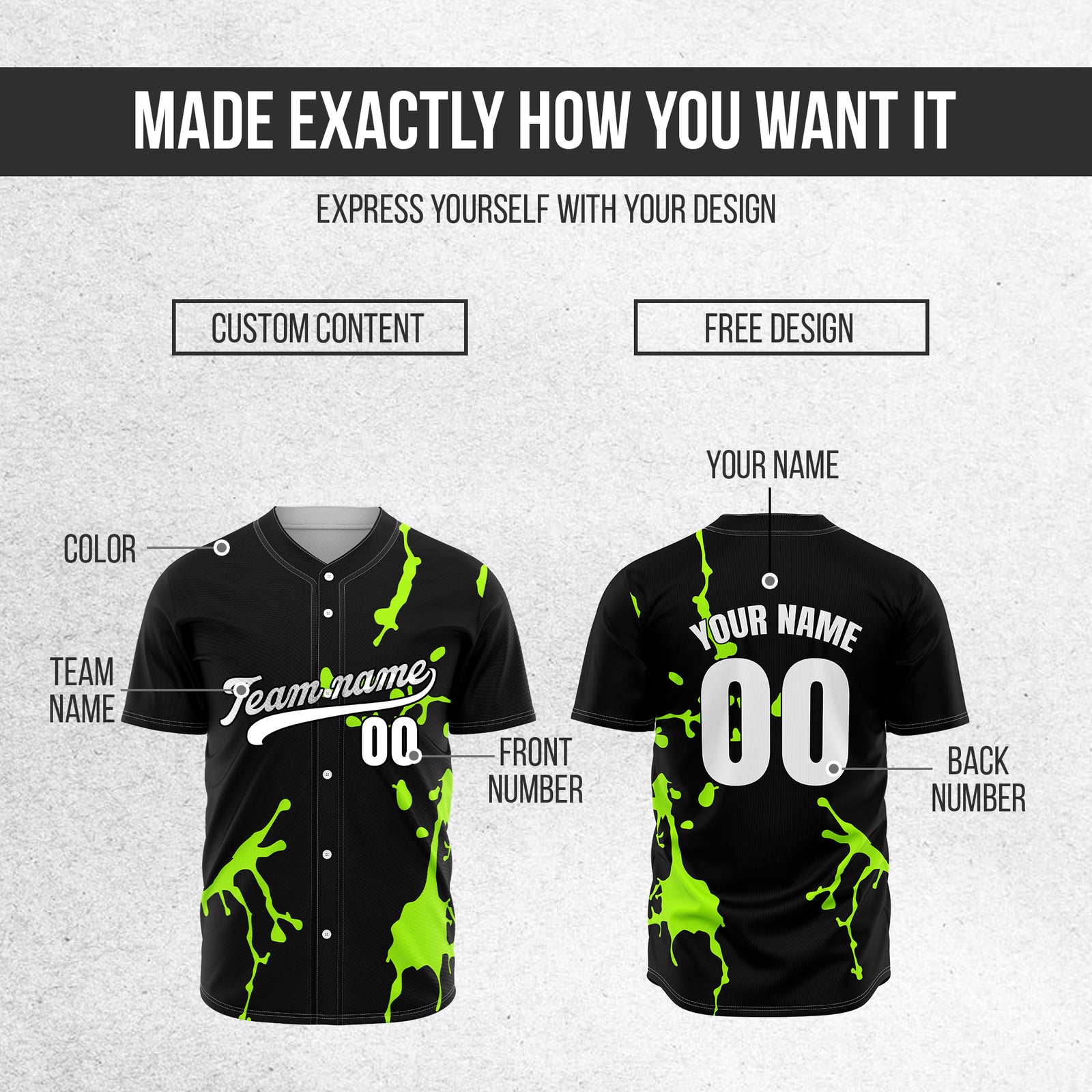 Custom Ink Paint Pop Black Baseball Sports Jersey Personalized Uniform with Name & Number
