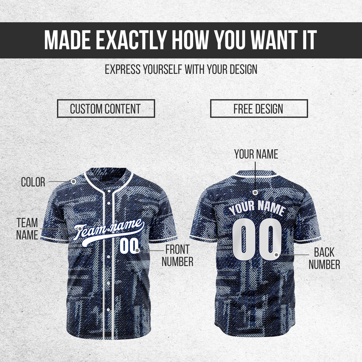 Custom Denim Storm Baseball Sports Jersey Personalized Uniform with Name & Number