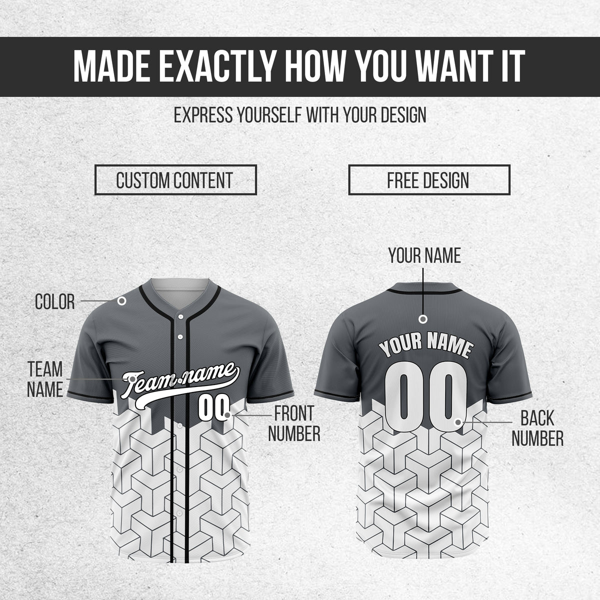 Custom Grid Iron Dark Grey Baseball Sports Jersey Personalized Uniform with Name & Number