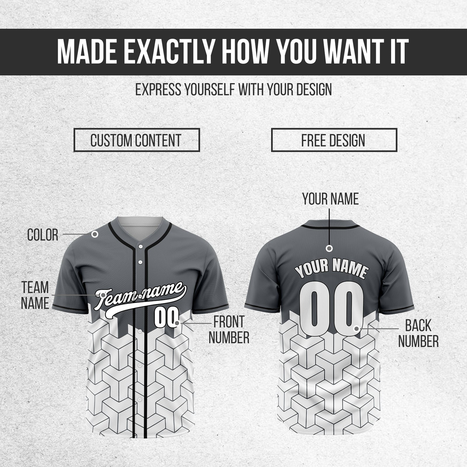 Custom Grid Iron Dark Grey Baseball Sports Jersey Personalized Uniform with Name & Number