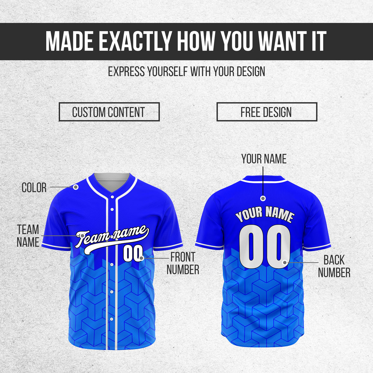 Custom Grid Iron Blue Baseball Sports Jersey Personalized Uniform with Name & Number