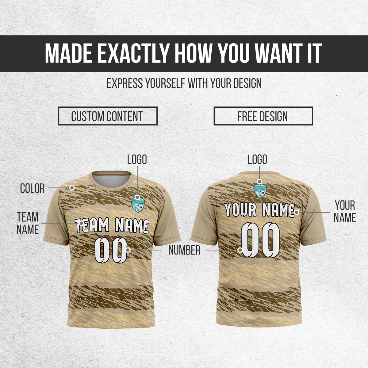 Custom Flare Strike R-Full Pattern Soccer khaki Sport Tops Jersey