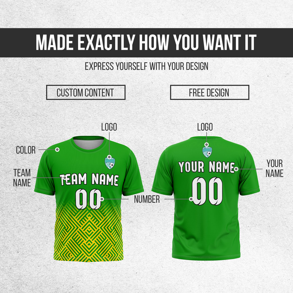 Custom Shadow Line R Side Pattern Soccer Green Sport Tops Jersey