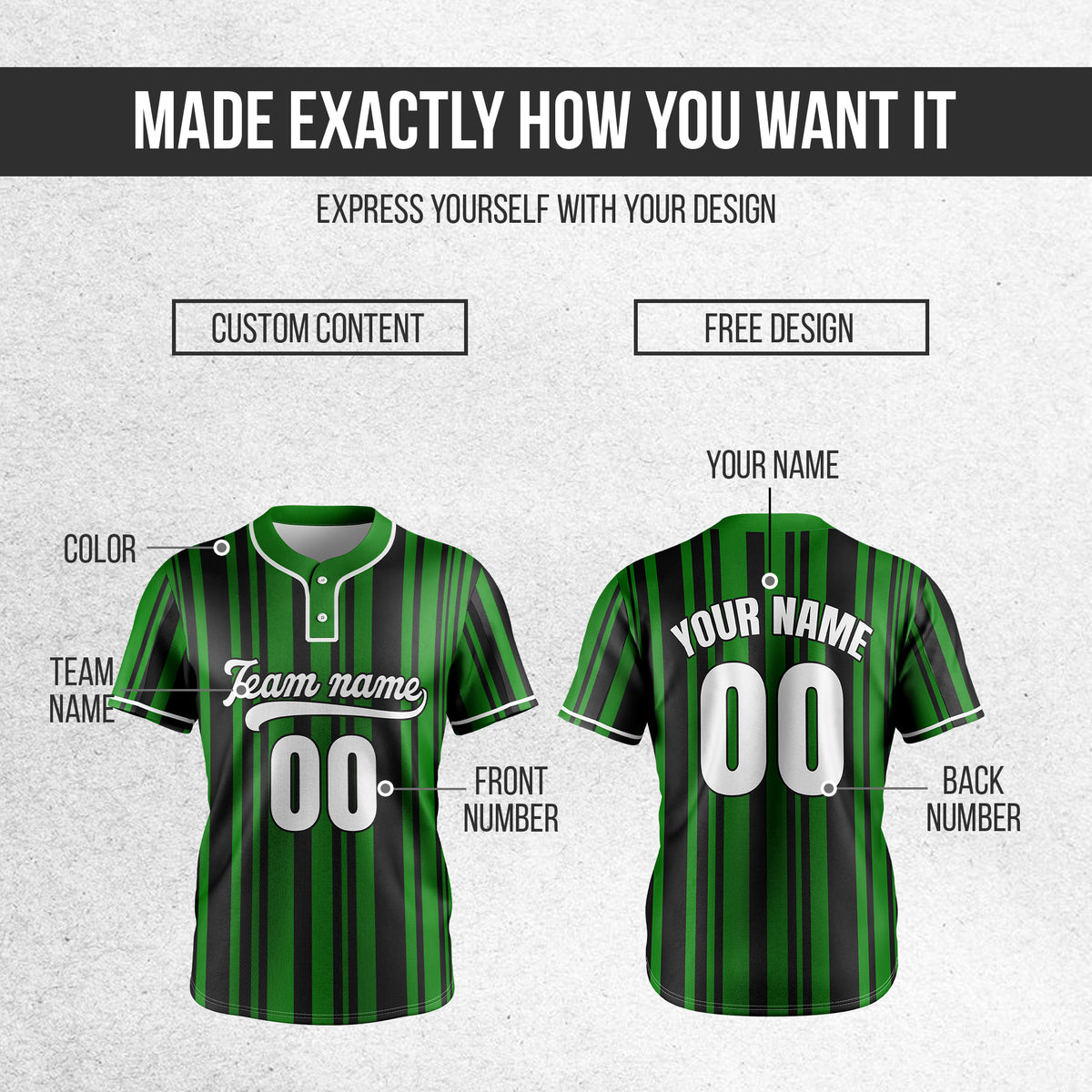 Custom Stripe Fusion Green Baseball Sports Jersey Personalized Uniform with Name & Number