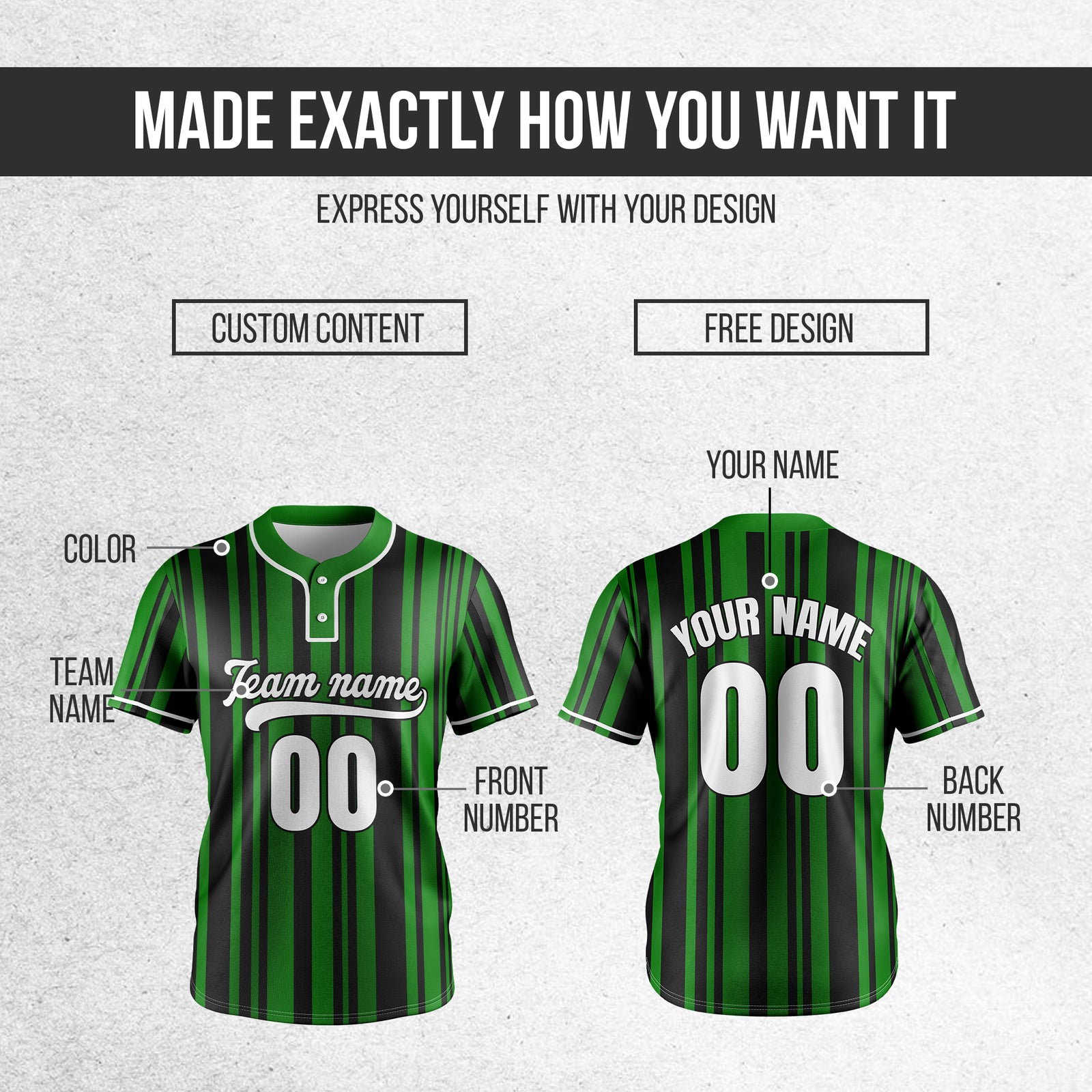 Custom Stripe Fusion Green Baseball Sports Jersey Personalized Uniform with Name & Number
