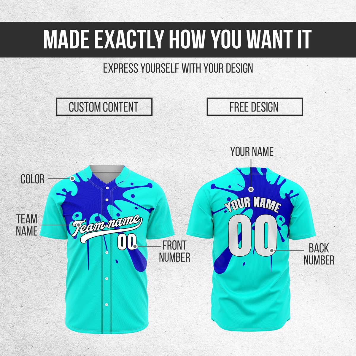 Custom Paint Burst Aqua Sports Jersey Personalized Uniform with Name & Number