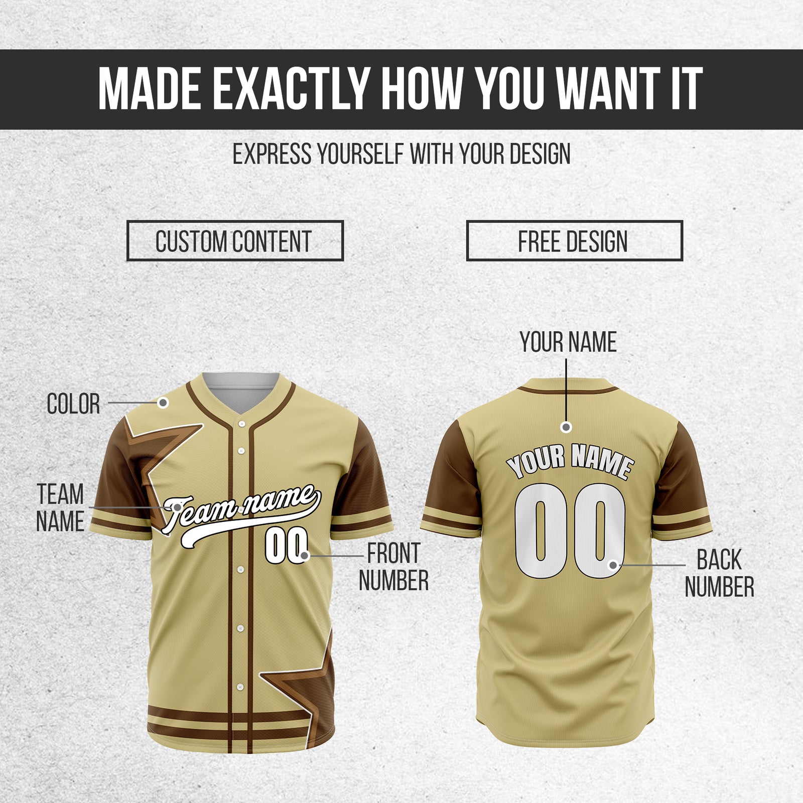 Custom Star Classic Baseball Khaki Sports Jersey Personalized Uniform with Name & Number