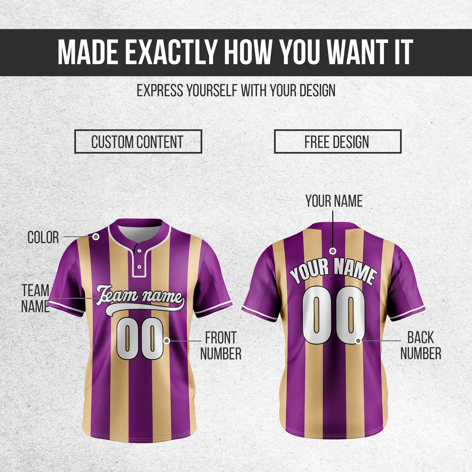 Custom Dual Stripe Purple  Baseball Sports Jersey Personalized Uniform with Name & Number