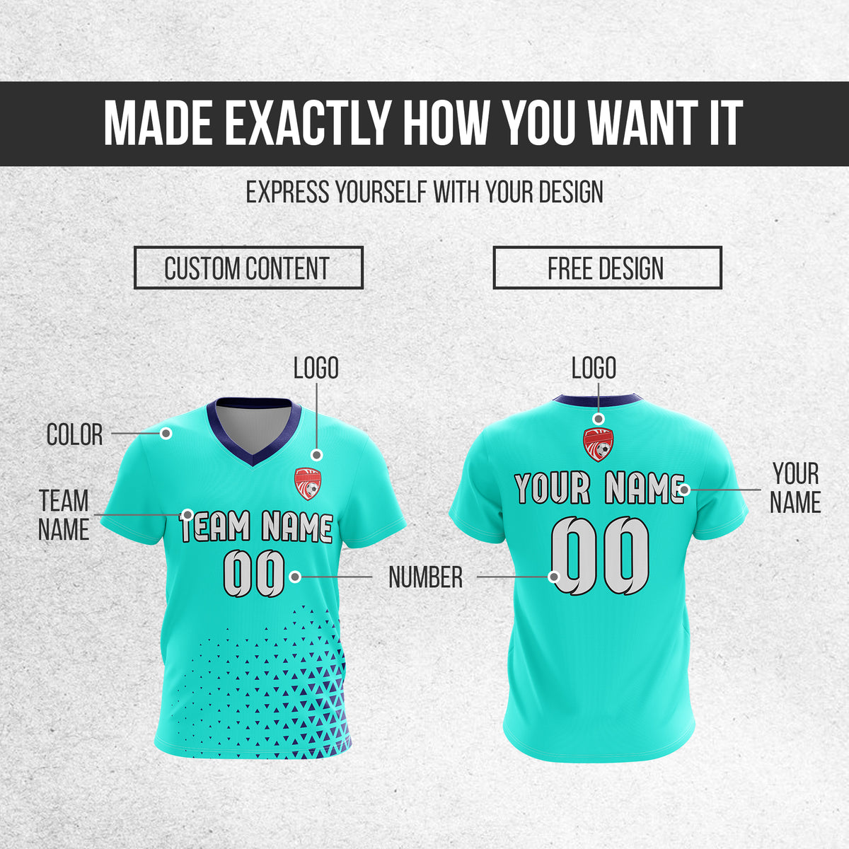 Custom Tri-Edge V-Side Pattern Aqua Soccer sport Tops Jersey