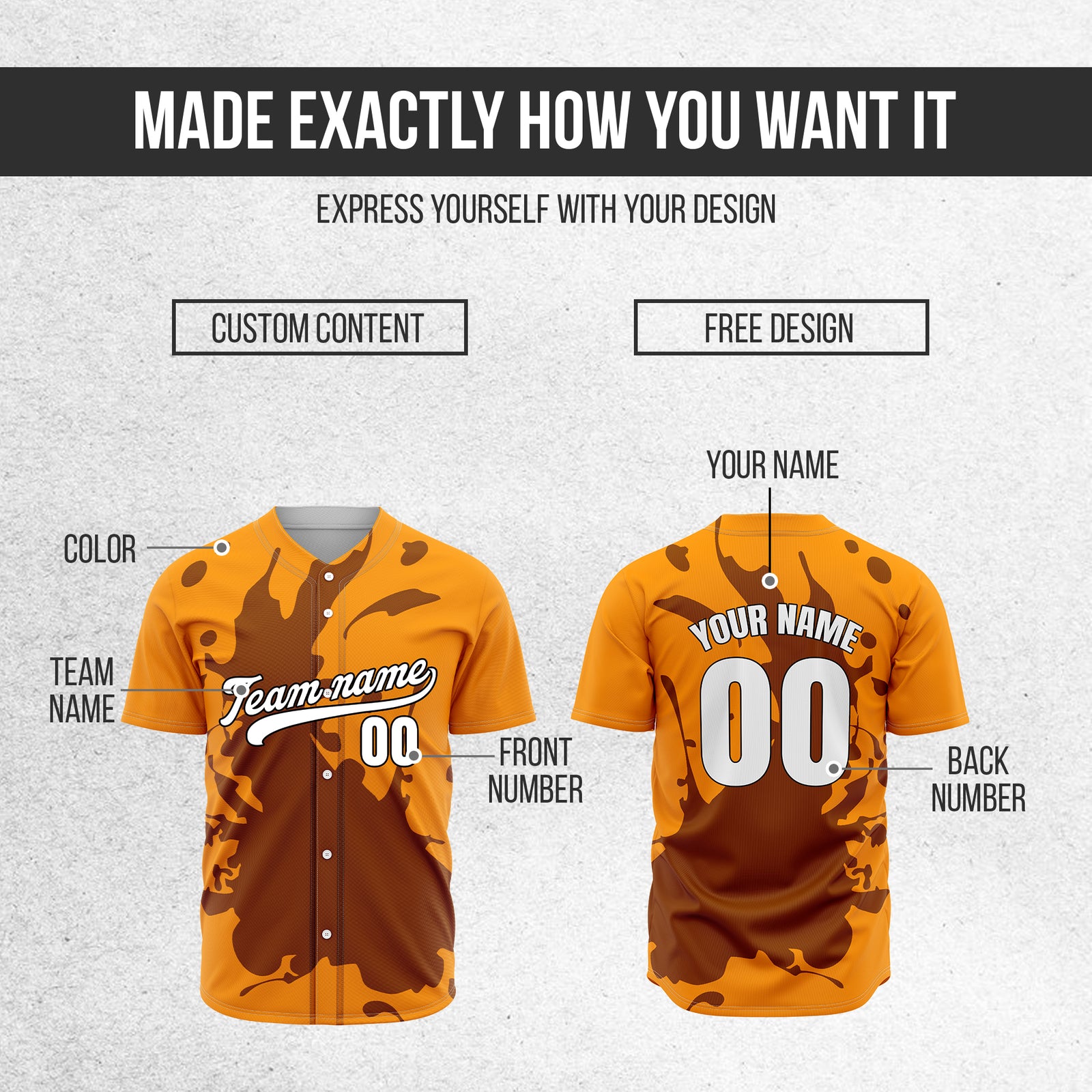 Custom Ink Splash Orange Baseball Sports Jersey Personalized Uniform with Name & Number