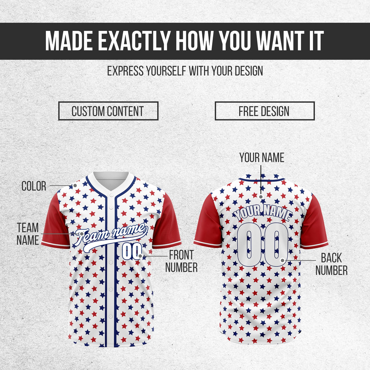Custom Stars & Stripes Baseball Sports Jersey Personalized Uniform with Name & Number