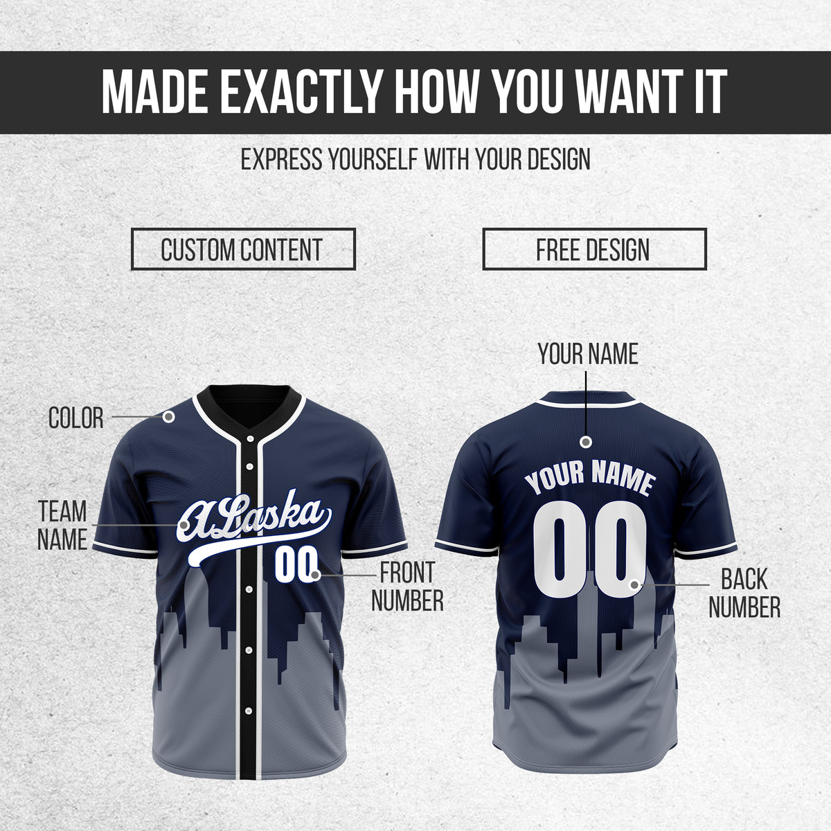 Custom City Horizon Navy Baseball Sports Jersey Personalized Uniform with Name & Number