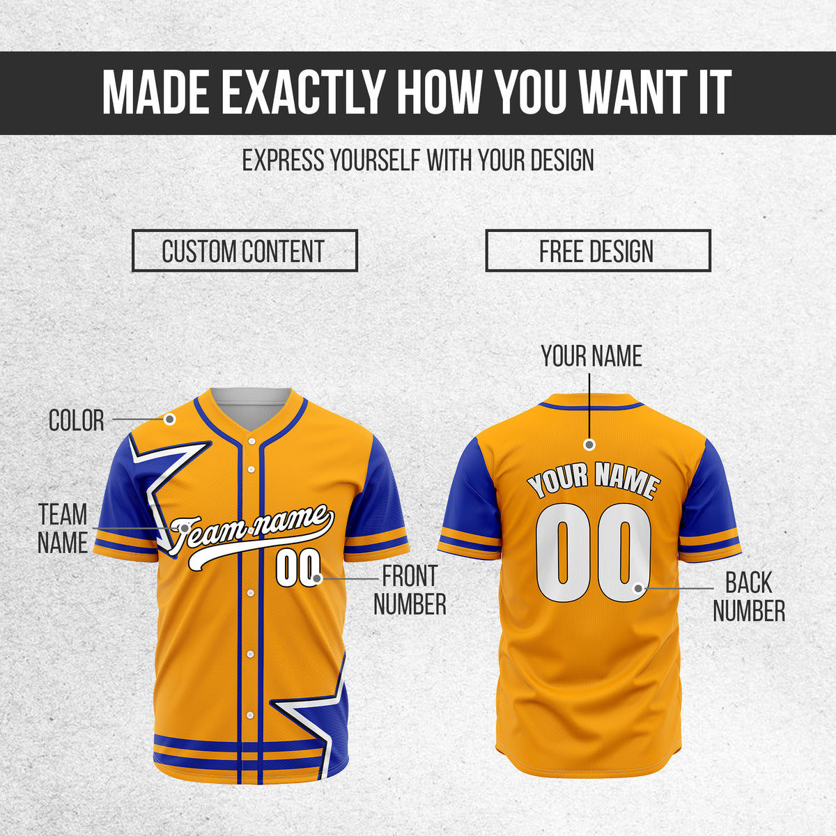 Custom Star Classic Baseball Orange Sports Jersey Personalized Uniform with Name & Number