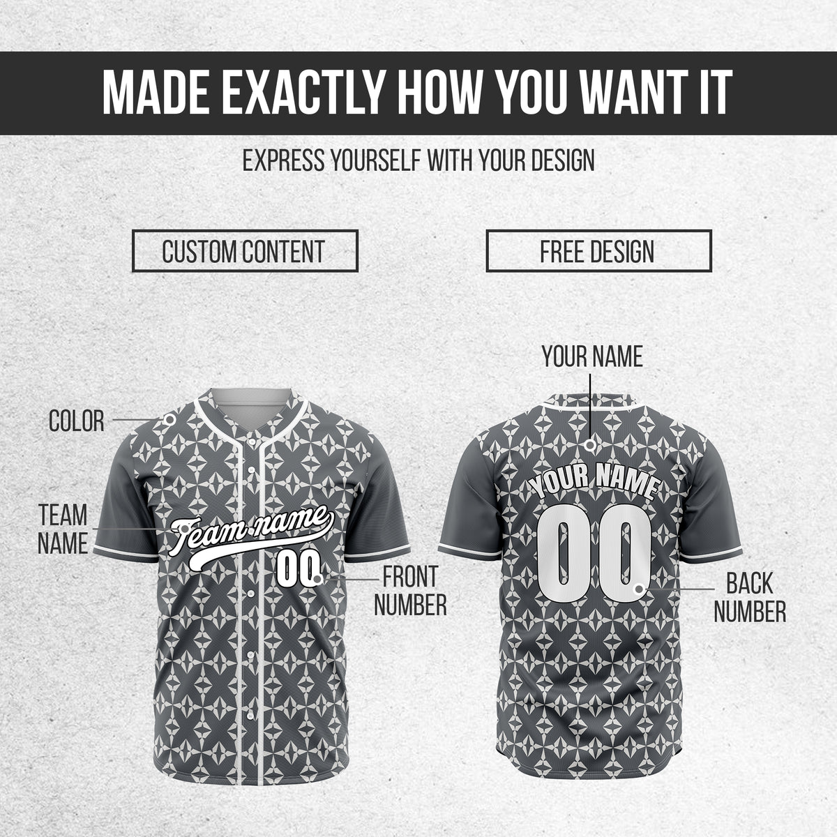 Custom Rhombic Dark Grey Baseball Sports Jersey Personalized Uniform with Name & Number
