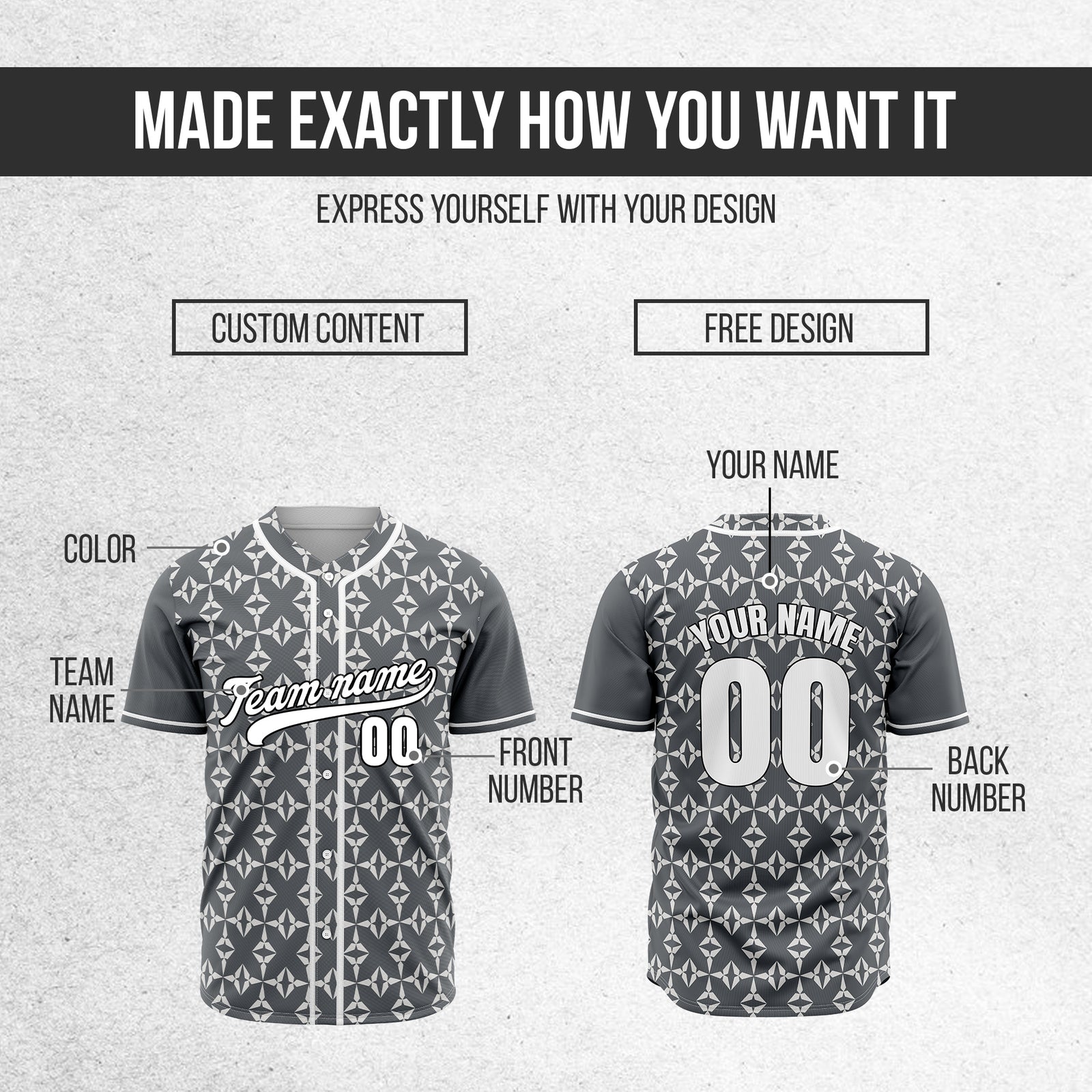 Custom Rhombic Dark Grey Baseball Sports Jersey Personalized Uniform with Name & Number