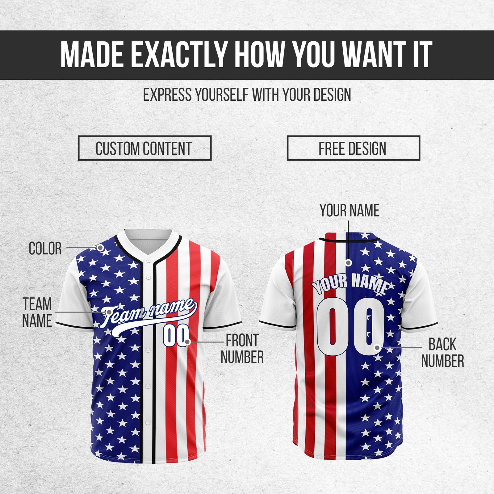 Custom Liberty Stars Baseball Sports Jersey Personalized Uniform with Name & Number