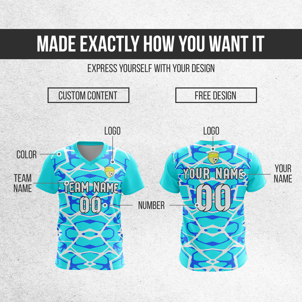 Custom Wild Pulse V-Full Pattern Aqua Soccer sport Tops Jersey