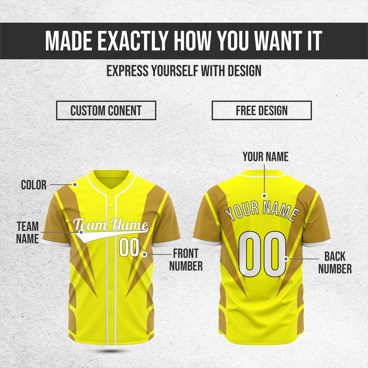 Custom Panel Flow Baseball Yellow Sports Jersey Personalized Uniform with Name & Number
