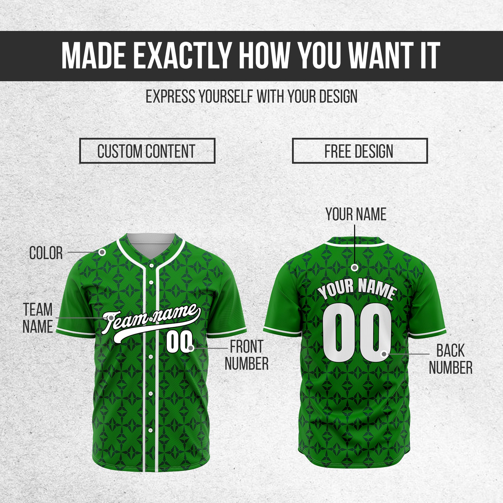 Custom Rhombic Green Baseball Sports Jersey Personalized Uniform with Name & Number