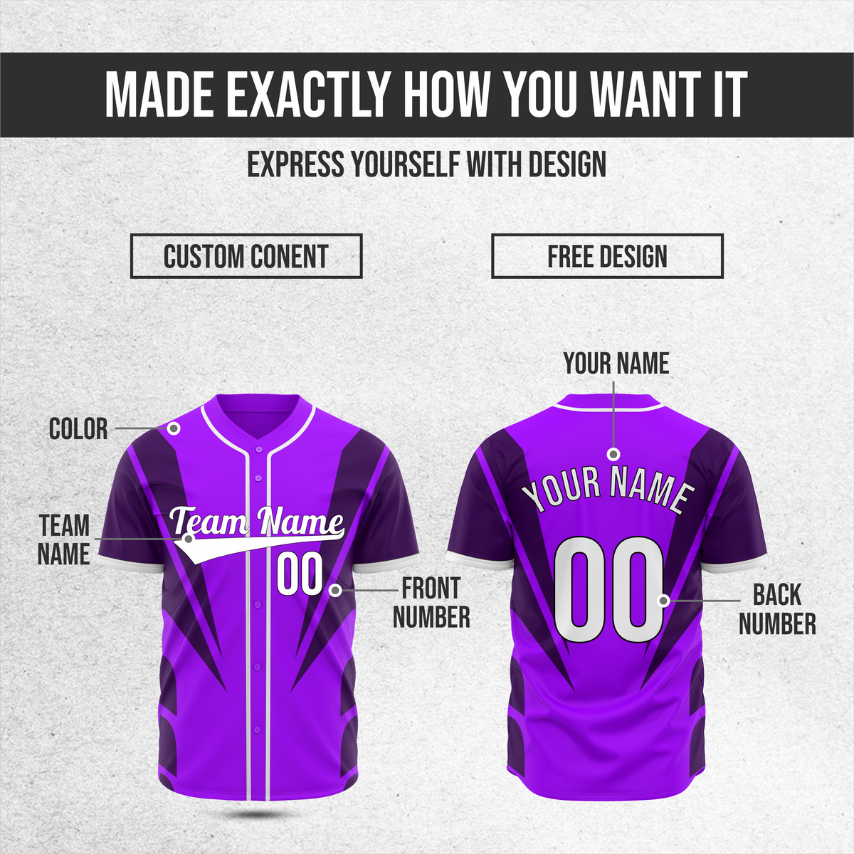 Custom Panel Flow Baseball Purple Sports Jersey Personalized Uniform with Name & Number