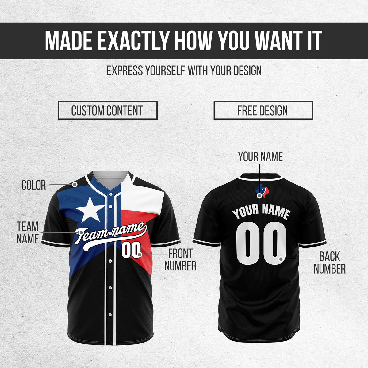 Custom Texas Strong Baseball Sports Jersey Personalized Uniform with Name & Number