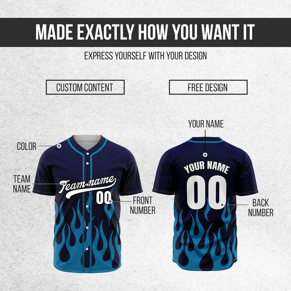 Custom Frost Fire Navy Baseball Sports Jersey Personalized Uniform with Name & Number