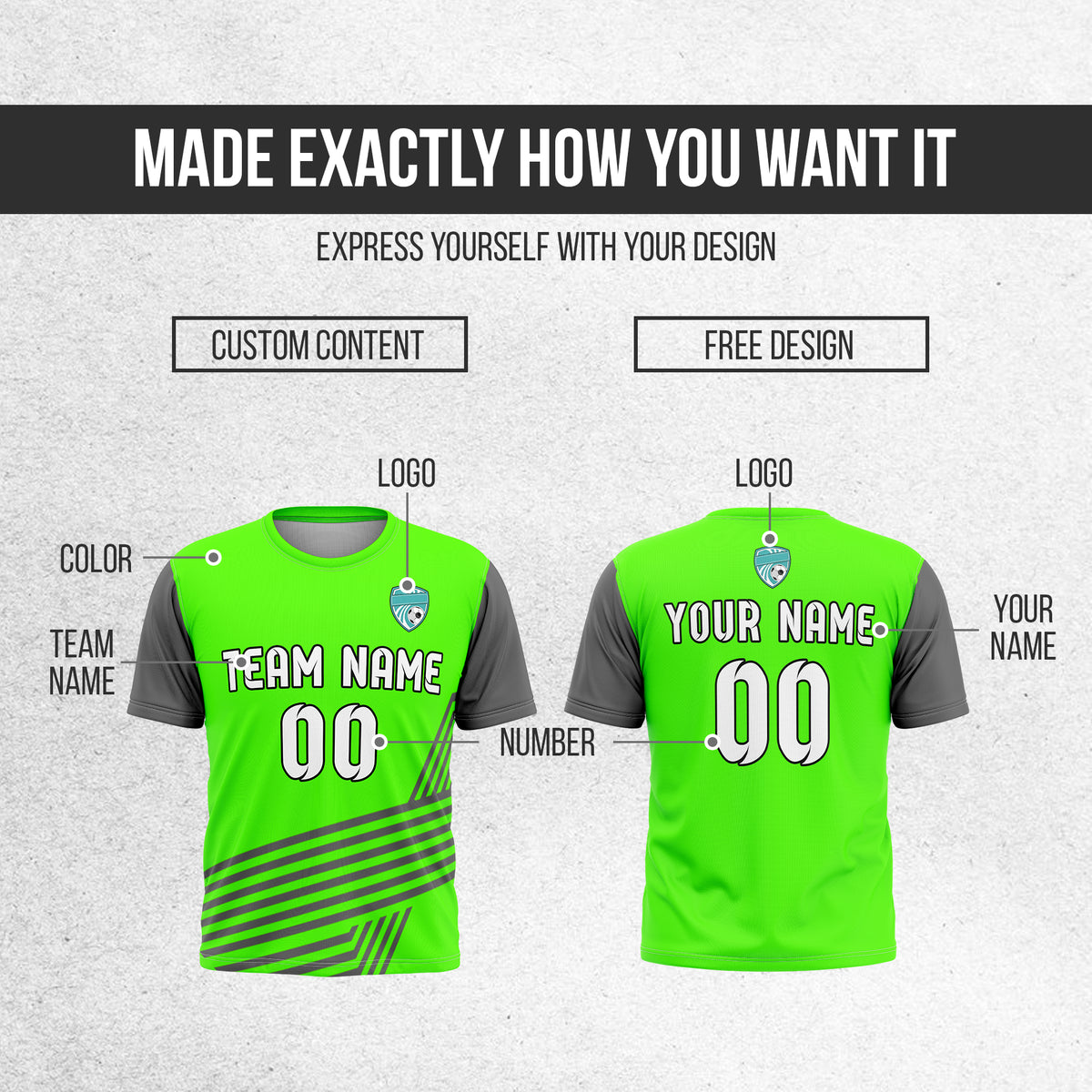 Custom Rapid Line R Side Pattern Soccer Neon Green sport Tops Jersey
