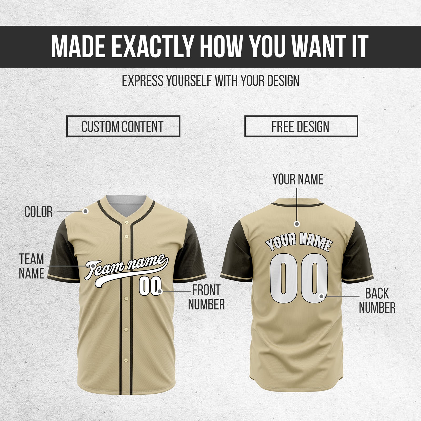 Custom Crimson Khaki Raglan Style Baseball Sports Jersey Personalized Uniform with Name & Number