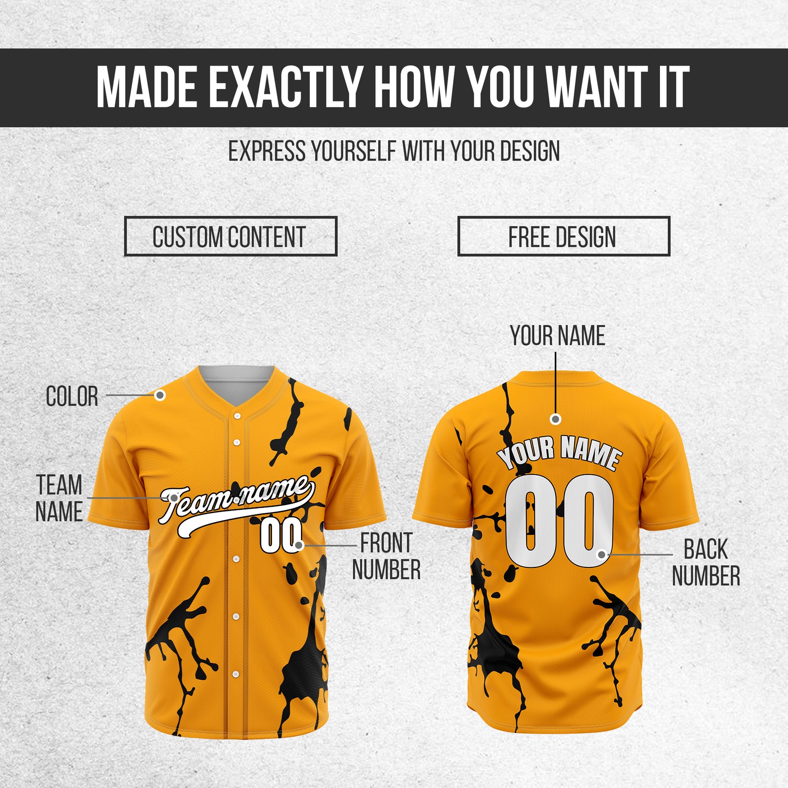 Custom Ink Paint Pop Orange Sports Jersey Personalized Uniform with Name & Number