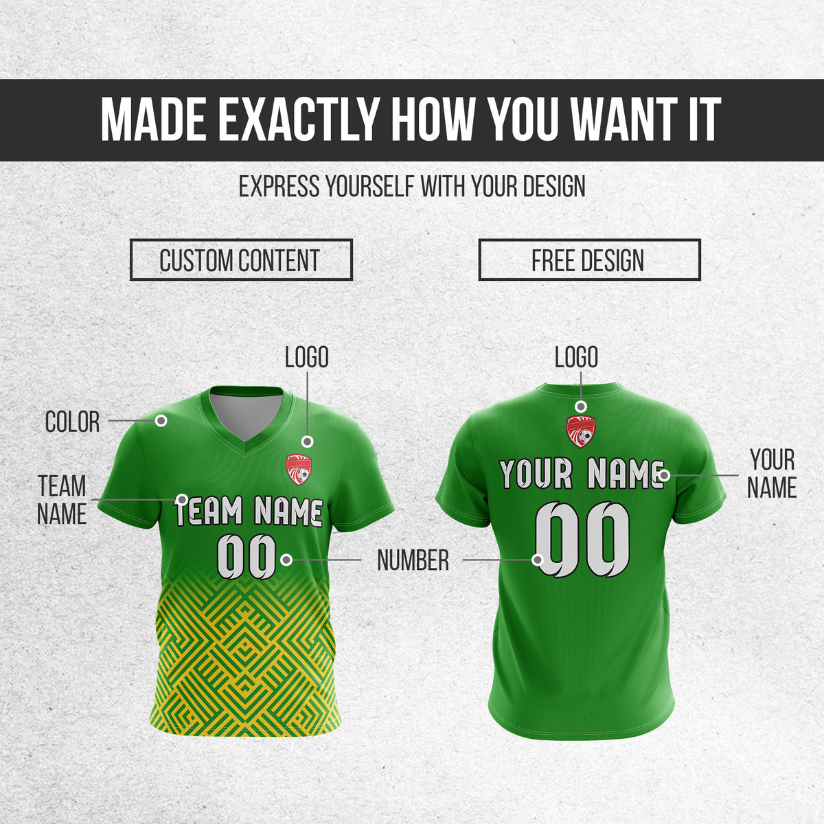 Custom Shadow Line V-Side Pattern Green Soccer sport Tops Jersey