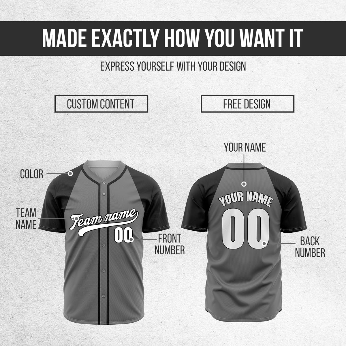 Custom Baseline Baseball Dark Grey Sports Jersey Personalized Uniform with Name & Number