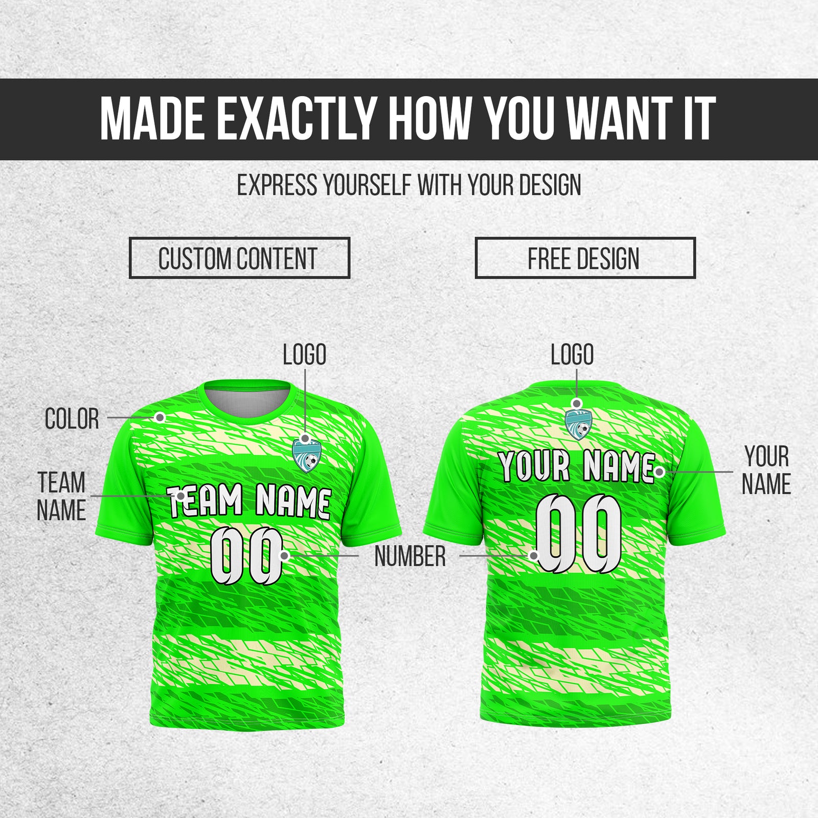 Custom Flare Strike R-Full Pattern Soccer Neon Green Sport Tops Jersey
