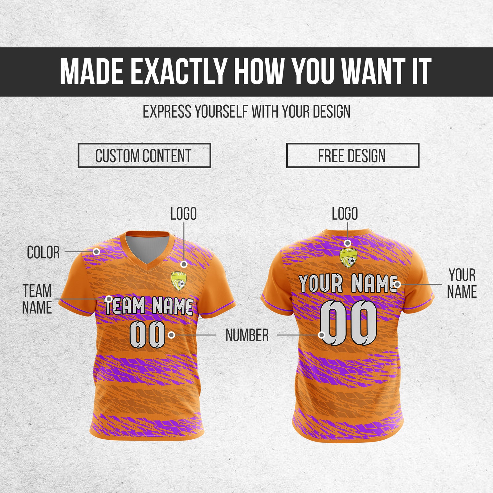 Custom Flare Strike V-Full Pattern Orange Soccer sport Tops Jersey