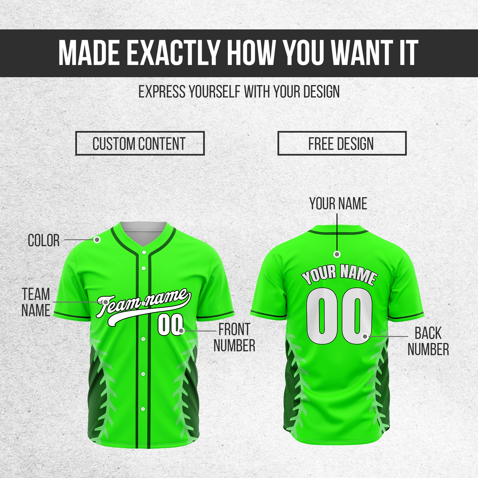 Custom Stitchline Baseball Neon Green Sports Jersey Personalized Uniform with Name & Number