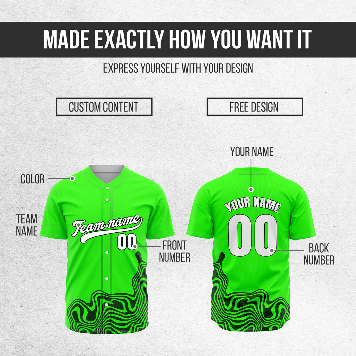 Custom Wave Neon Green Baseball Sport Jersey Personalized Uniform with Name & Number