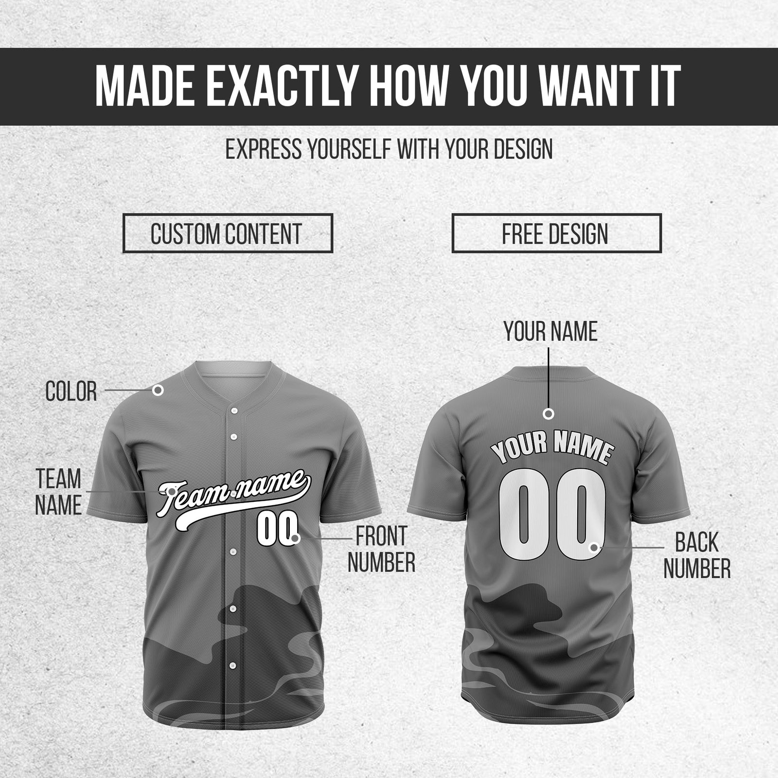 Custom Wave Grey Baseball Sports Jersey Personalized Uniform with Name & Number