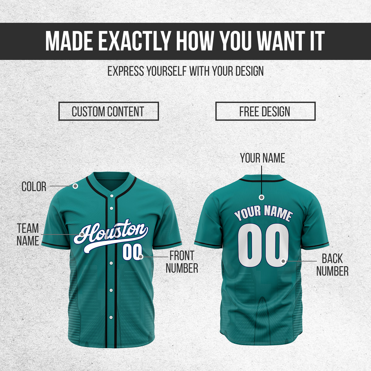 Custom City Pulse Teal Baseball Sports Jersey Personalized Uniform with Name & Number