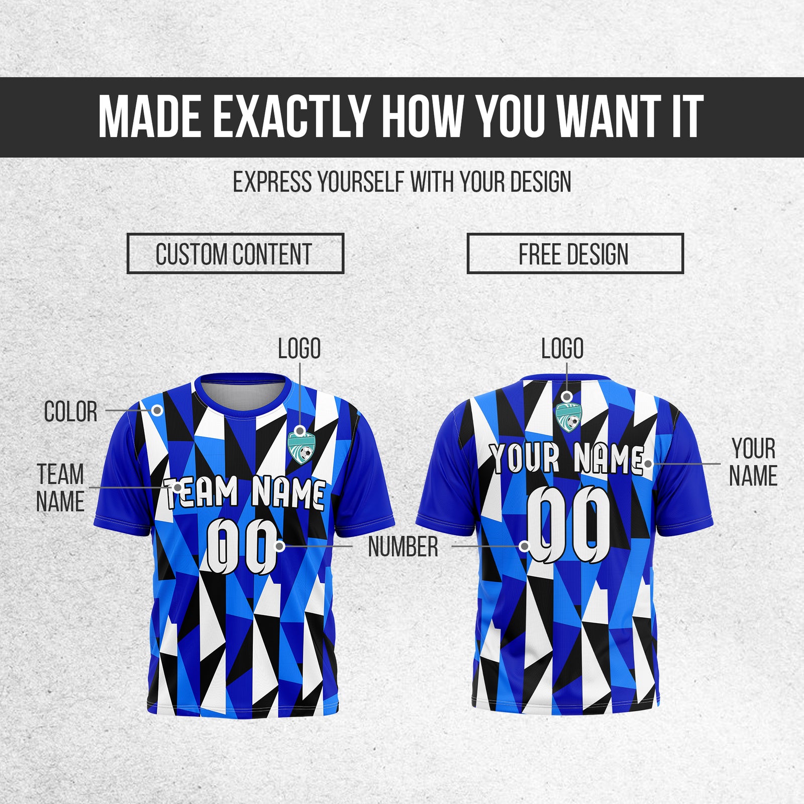 Custom Crystal R-Full Pattern Soccer Navy Sport Tops Jersey
