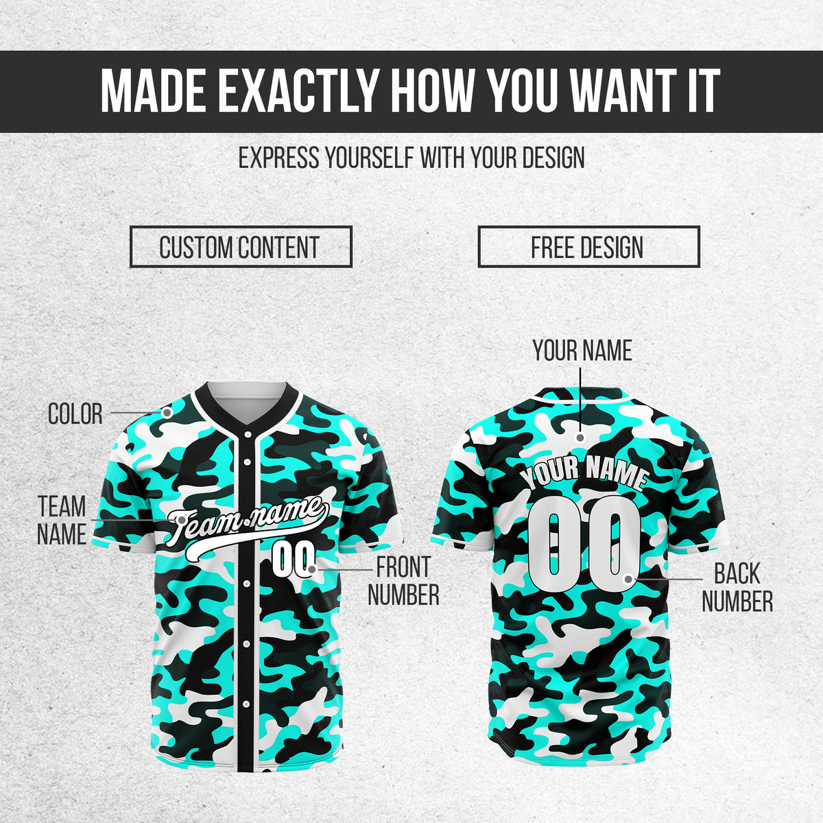 Custom Shadow Command Aqua Baseball Sports Jersey Personalized Uniform with Name & Number