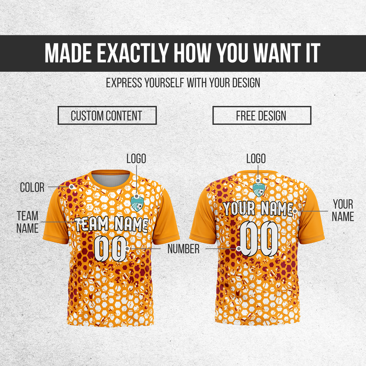 Custom Hex R-Full Pattern Soccer Orange Sport Tops Jersey