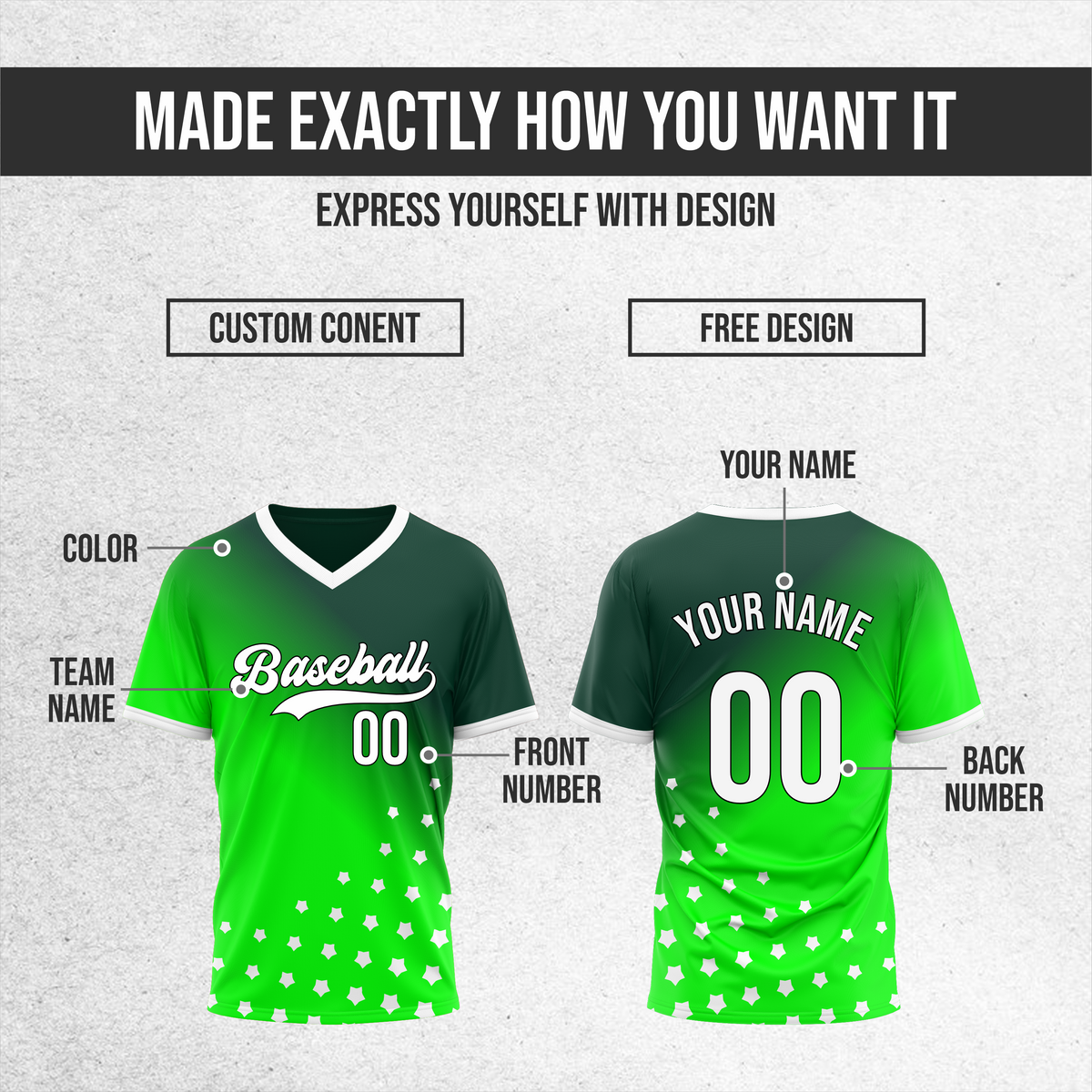 Custom Twilight Stars Baseball Neon Green Sports Jersey Personalized Uniform with Name & Number