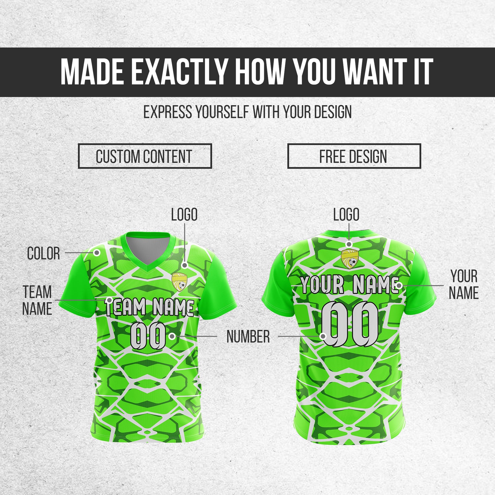 Custom Wild Pulse V-Full Pattern Neon Green Soccer sport Tops Jersey