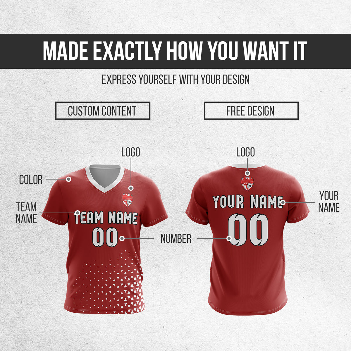 Custom Tri-Edge V-Side Pattern Red Soccer sport Tops Jersey
