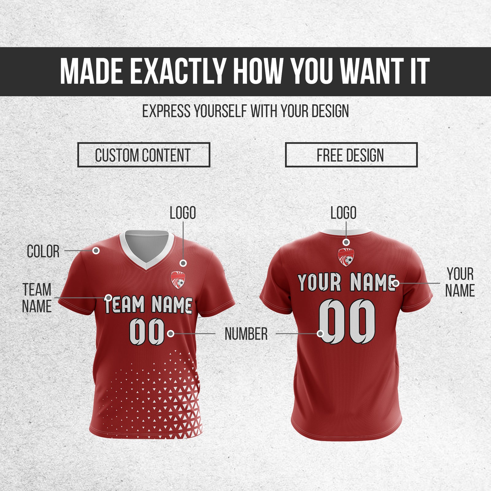 Custom Tri-Edge V-Side Pattern Red Soccer sport Tops Jersey