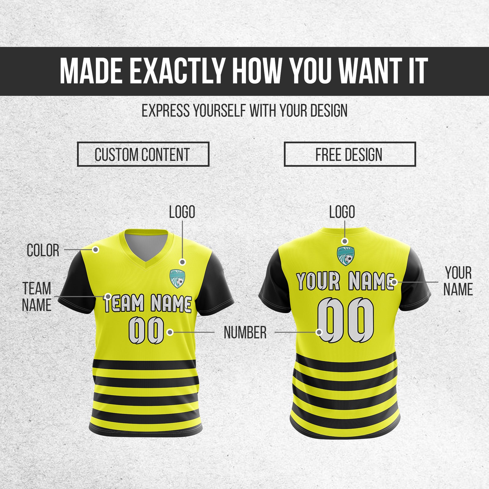 Custom BaseLine V Stripe Pattern Yellow Soccer sport Tops Jersey