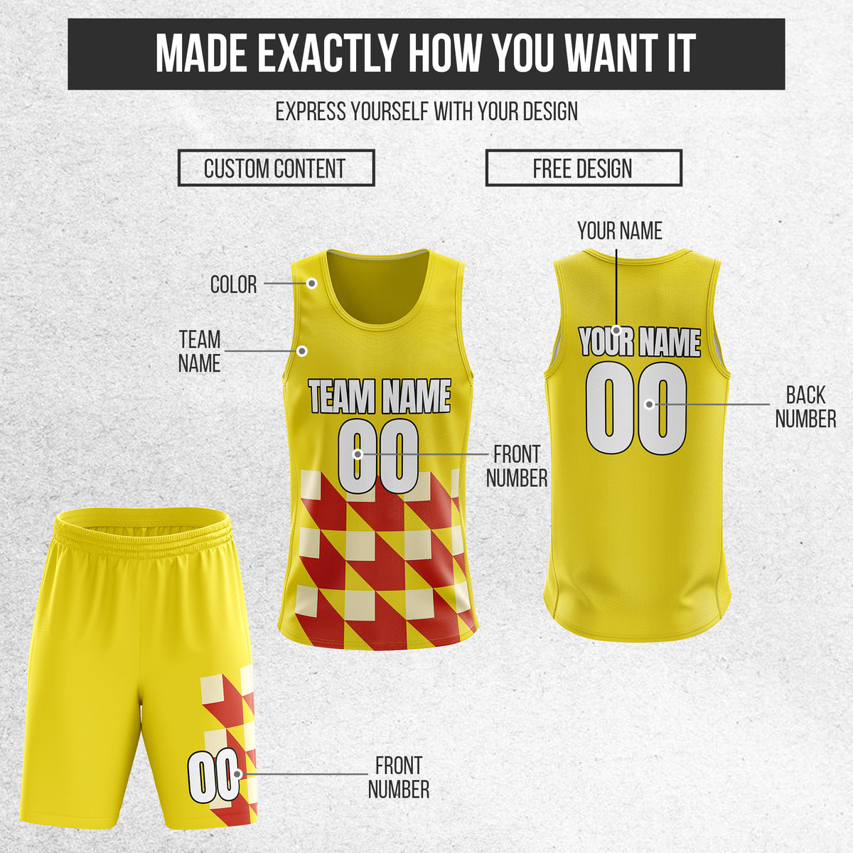 Custom Elite Yellow Color Block Basketball Sets