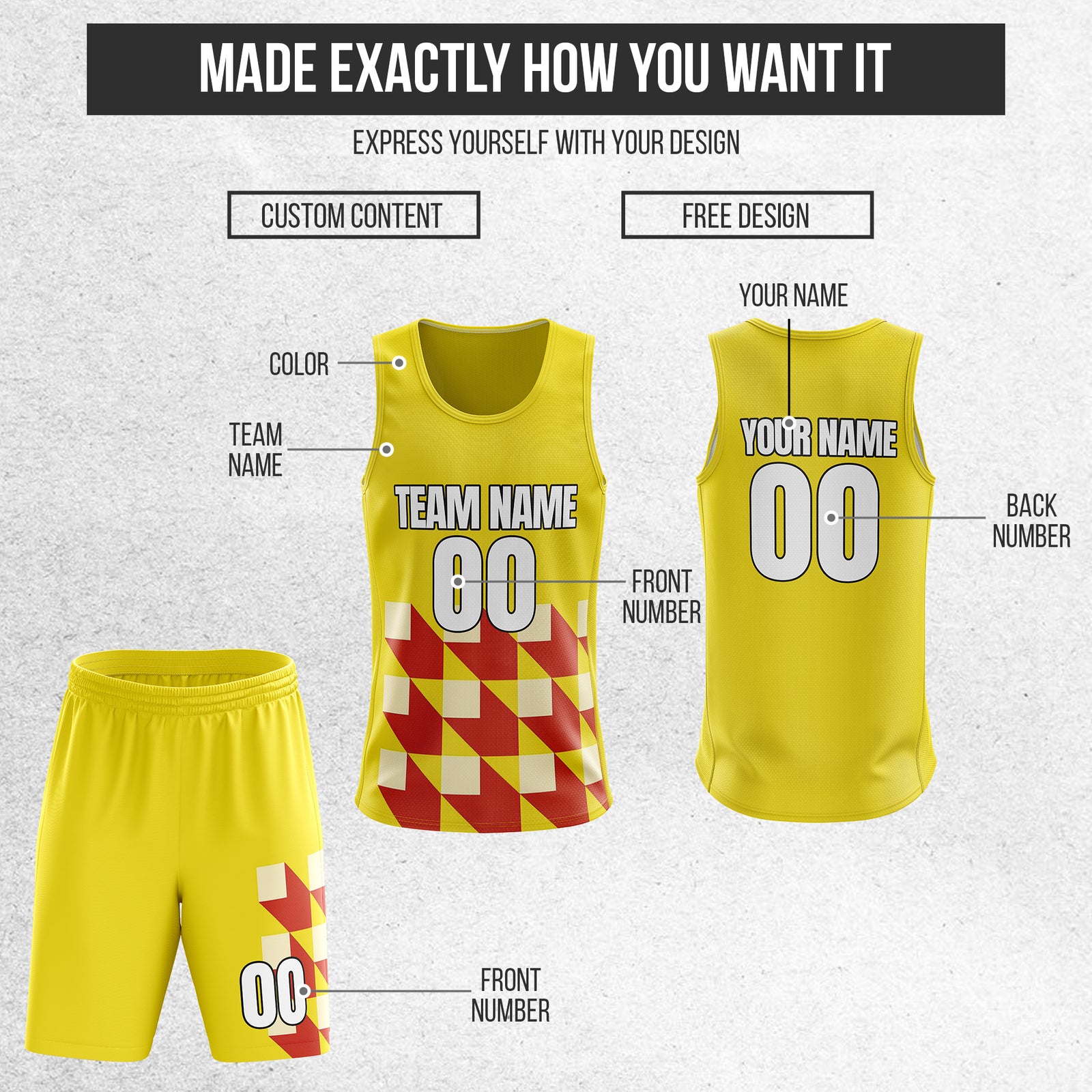 Custom Elite Yellow Color Block Basketball Sets