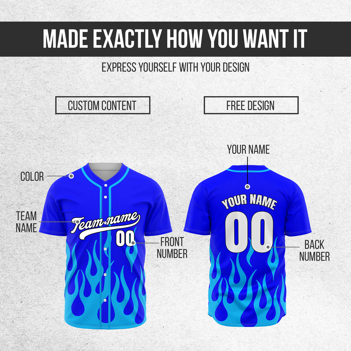 Custom Frost Fire Blue Baseball Sports Jersey Personalized Uniform with Name & Number