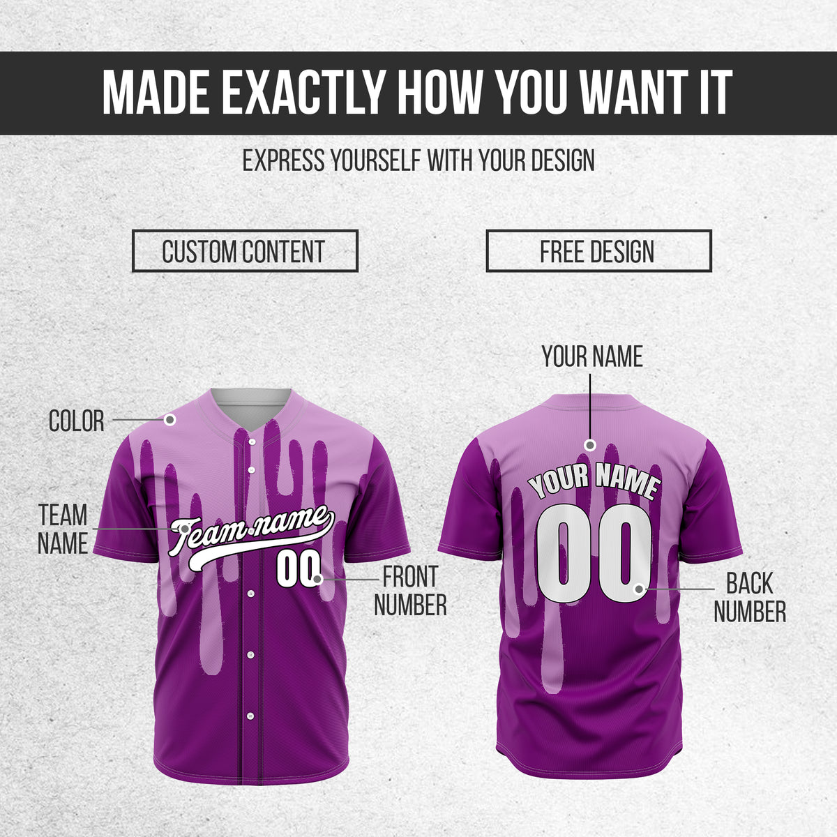 Custom Ink Drip Purple Sports Jersey Personalized Uniform with Name & Number